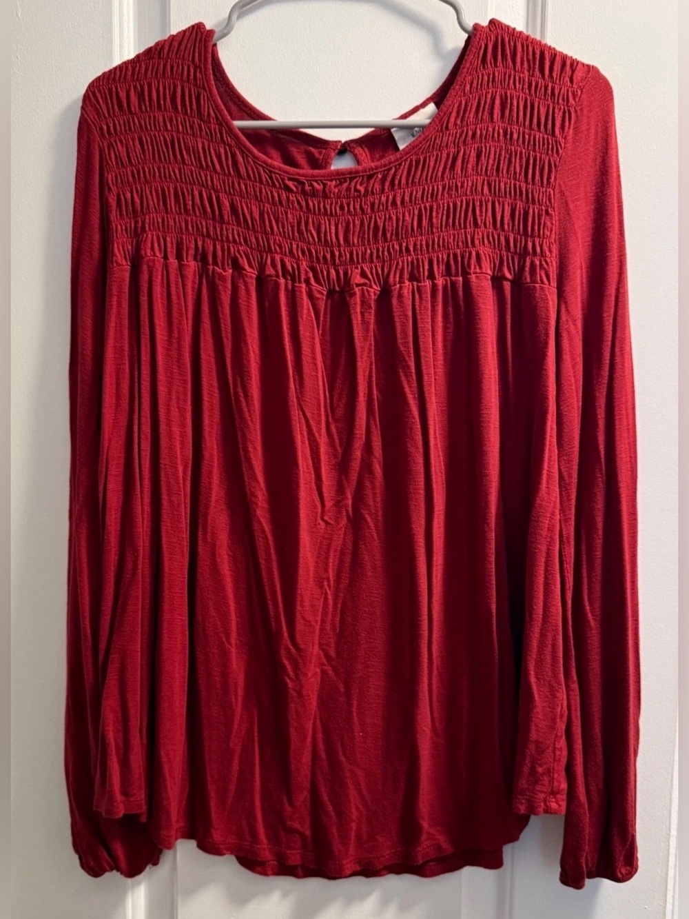 Knox Rose Women's Boho Long Sleeve Red Blouse Shirt, Medium